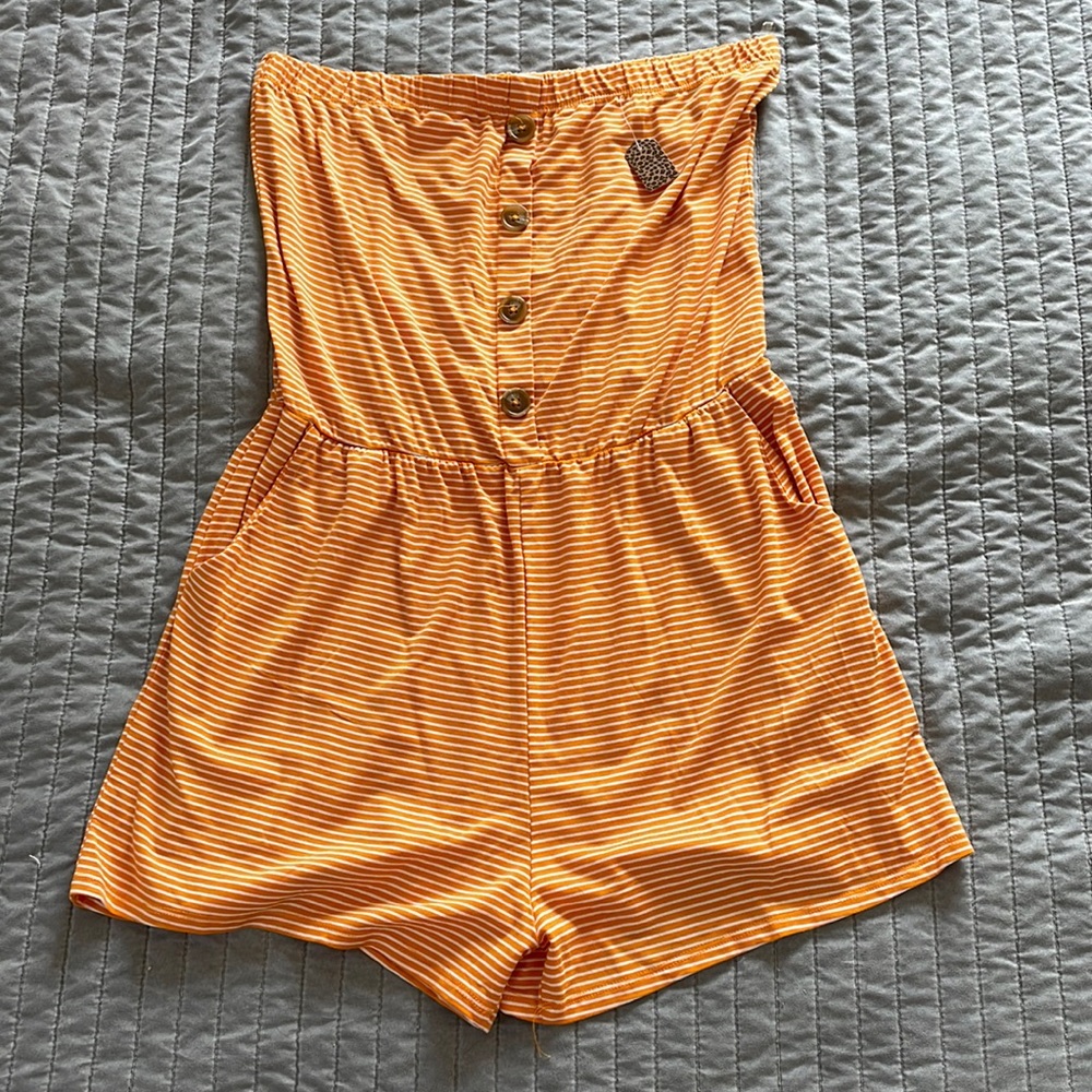 Orange & white striped romper.
